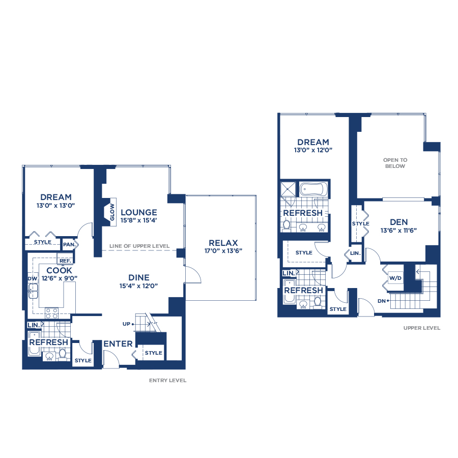 Rendering of the Penthouse 2710 floor plan with 2 bedroom[s] and 2.5 bathroom[s] at burnhampointechicago