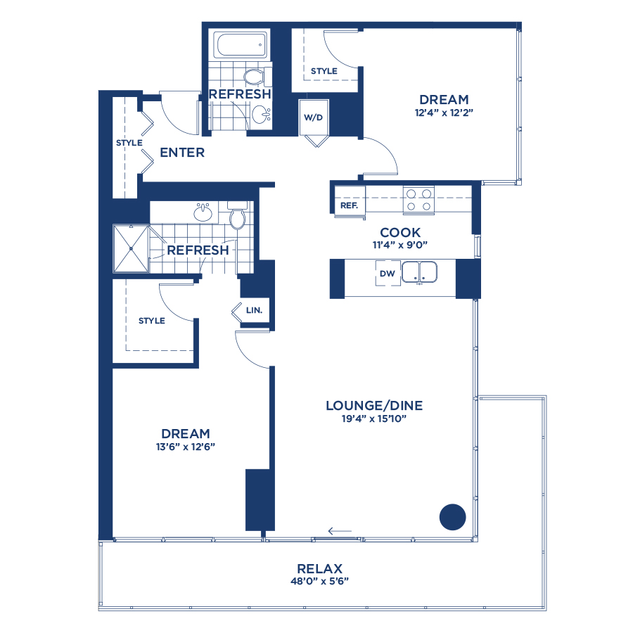 Rendering of the Residence 9 floor plan with 2 bedroom[s] and 2 bathroom[s] at burnhampointechicago