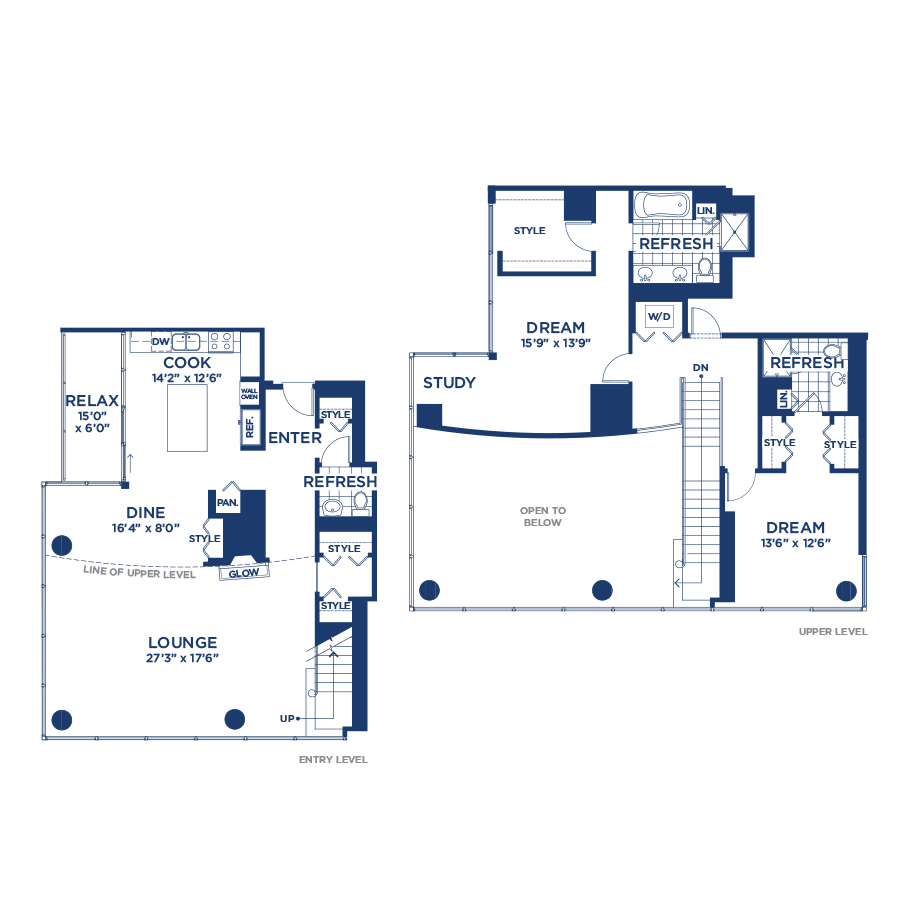 Rendering of the Penthouse 2804 floor plan with 2 bedroom[s] and 2.5 bathroom[s] at burnhampointechicago