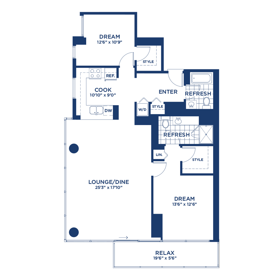 Rendering of the Residence 4 floor plan with 2 bedroom[s] and 2 bathroom[s] at burnhampointechicago