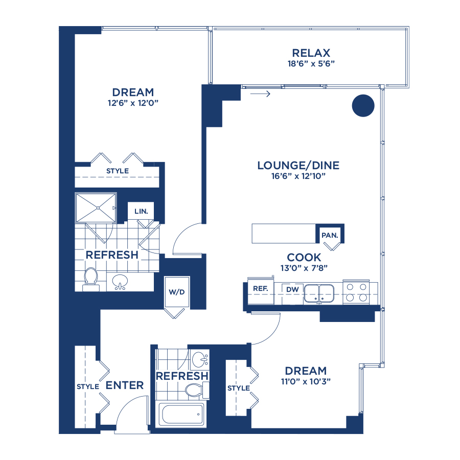 Rendering of the Residence 10 floor plan with 2 bedroom[s] and 2 bathroom[s] at burnhampointechicago