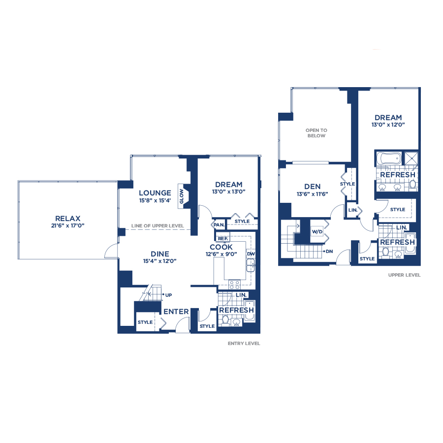 Rendering of the Penthouse 2703 floor plan with 2 bedroom[s] and 2.5 bathroom[s] at burnhampointechicago